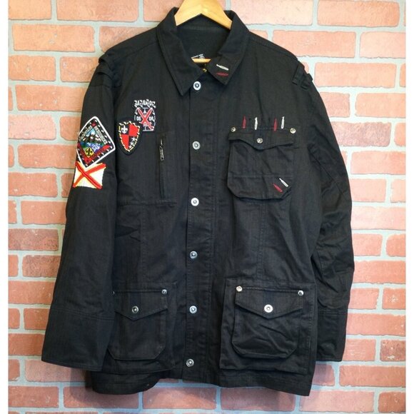Parish Nation Black Cotton Military Style Jacket Embroidered Patches Size 3XL - Picture 1 of 16